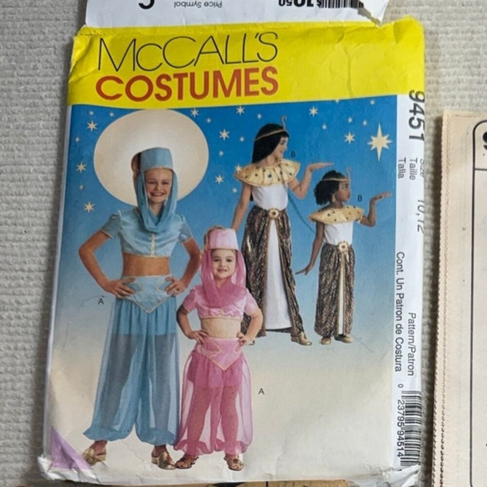 McCalls 9451 Kids 10-12 Costume Pattern Jasmine Egyptian Pattern Uncut FF